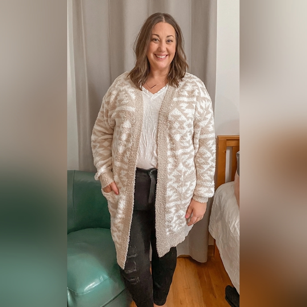 TIME AND TRU Cozycore 🐻  Plushy Open Long Aztec Cardigan / Pockets. Size 20 XXL